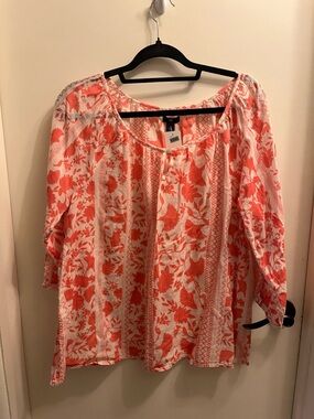 Women's Coral Floral Peasant Top